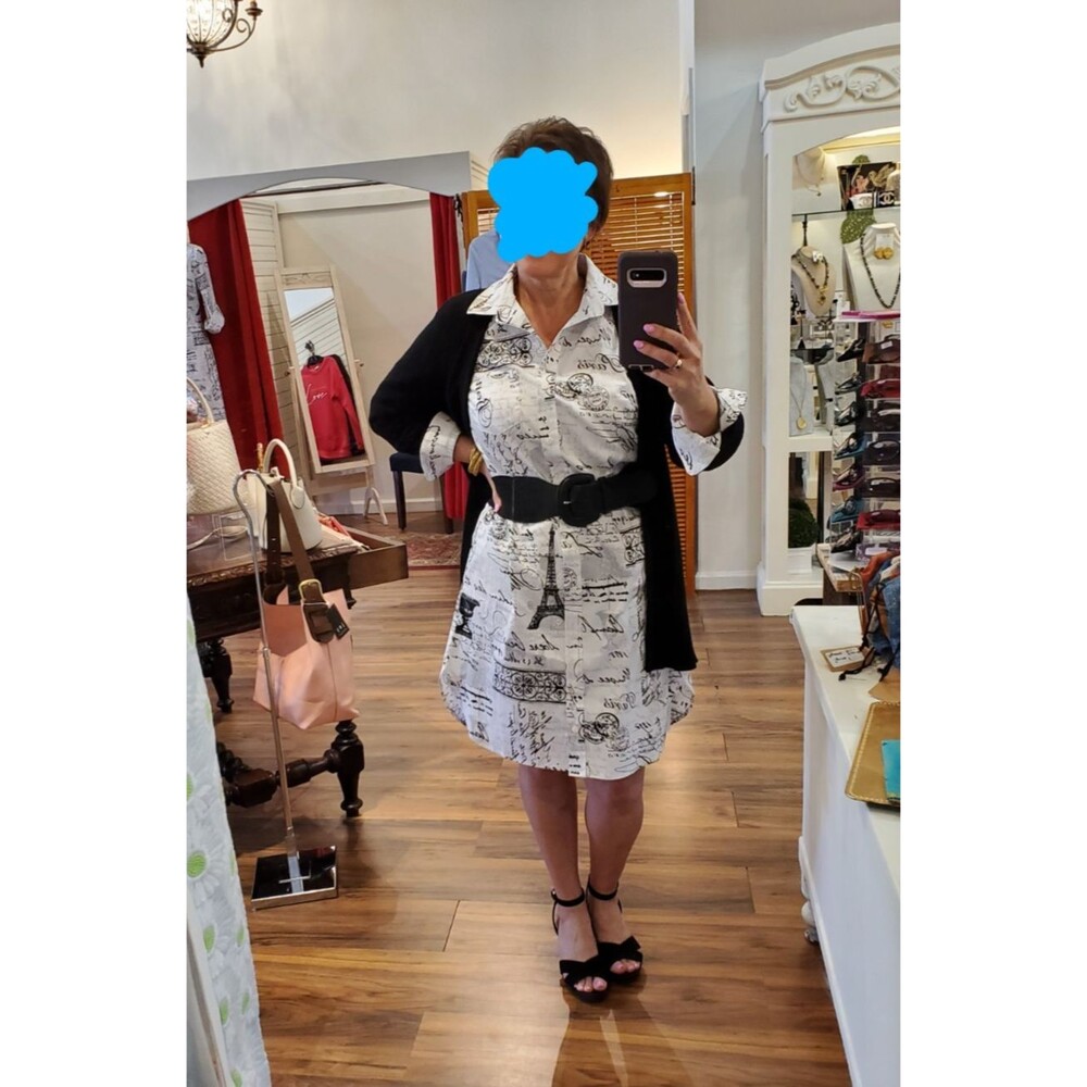 Habitat Black White Parisian Cafe' French Themed Shirt Dress SMALL